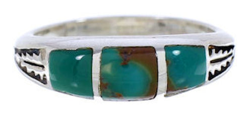 Southwestern Sterling Silver Turquoise Inlay Ring Size 7-3/4 UX35184